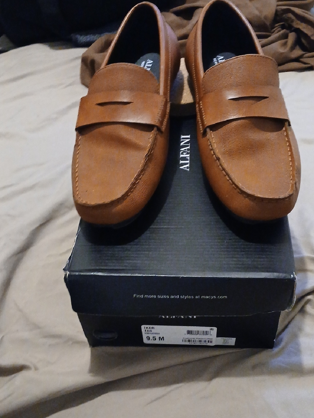 Alfani Men's Cognac Penny Loafers - Slip-On Dress Casual